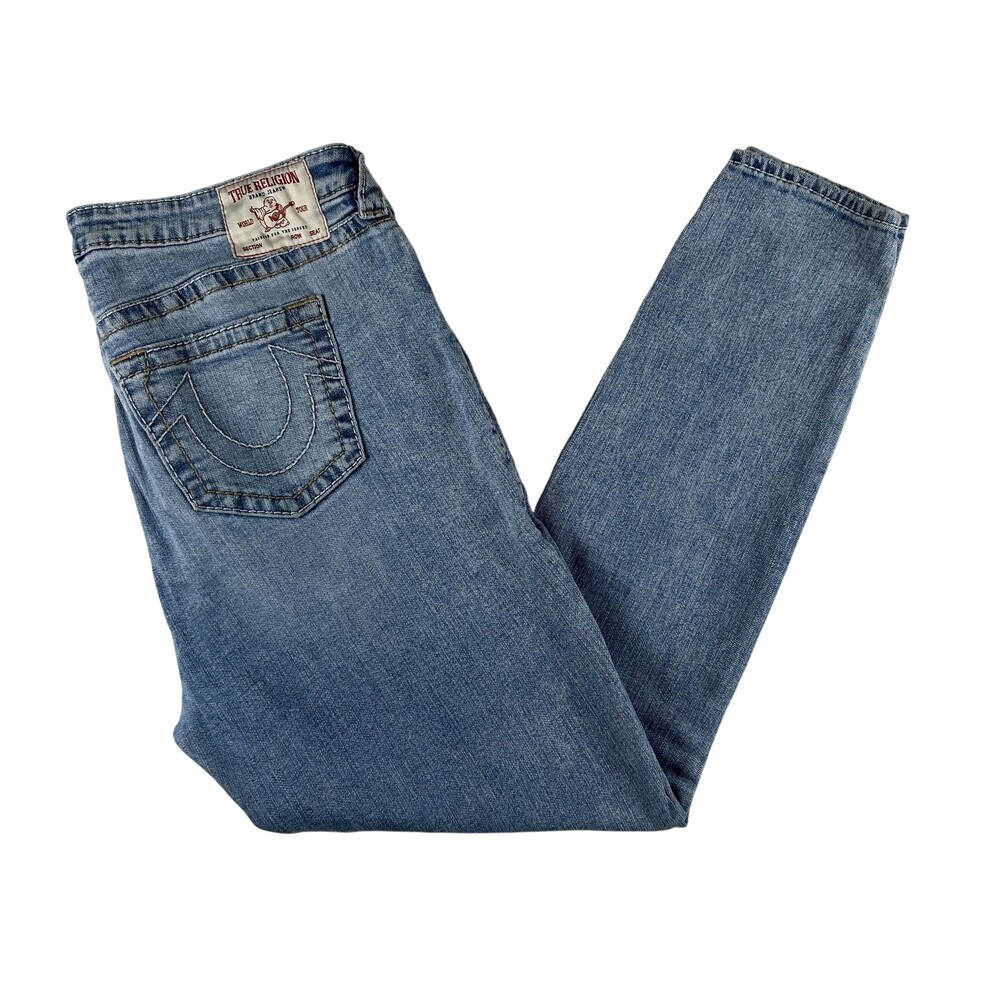 True Religion Halle Big T Jeans Womens 32 Light Wash Mid Rise Super Skinny Denim